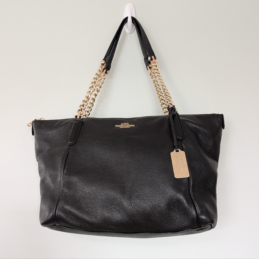 Coach Ava Chain Tote Bag In Pebbled Leather